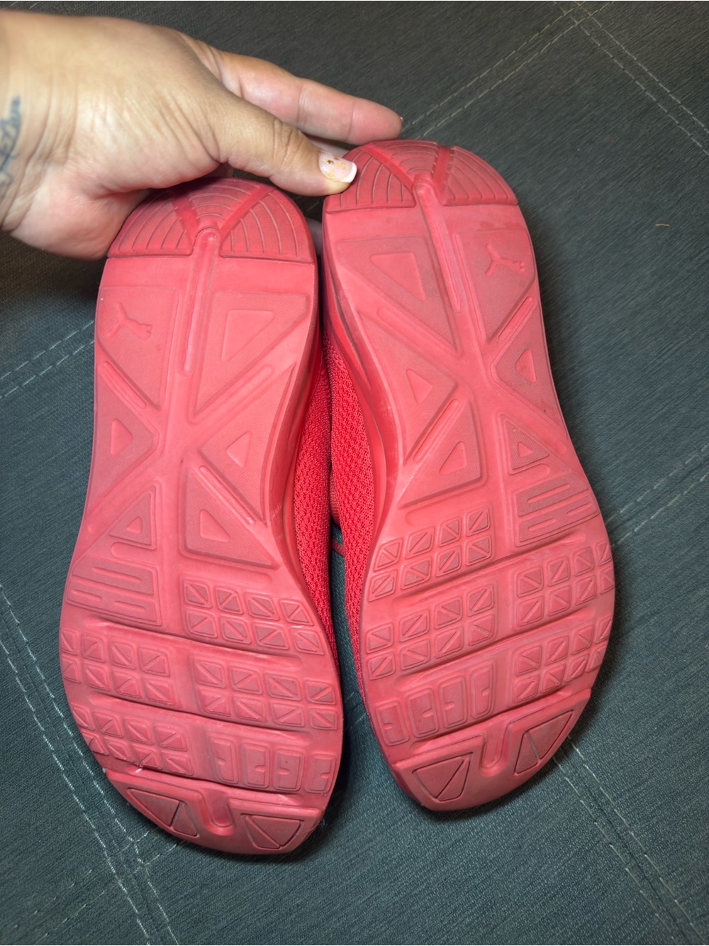 Puma mens Red Athletic Shoes with Yellow Logo Accents - Picture 2 of 5